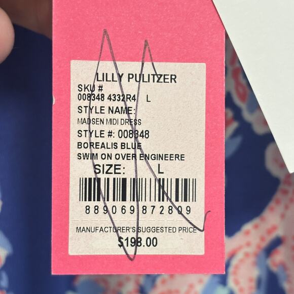 Lilly Pulitzer Dress Womens Large Blue Madsen Midi Swim On Over Coral Print NWT - Picture 12 of 14